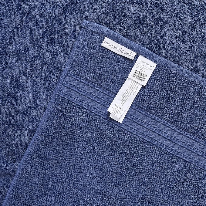 Modern Threads 6-Piece 100% Cotton Damask Medallion Towel Set, Navy | Highly Absorbent, Soft & Plush, Quick-Drying, 550 GSM, Color-Rich Yarn-Dyed Design, OEKO-TEX Certified