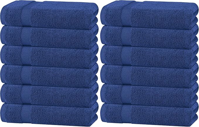 White Classic Wealuxe Navy Blue Bath Towels 24x50 Inch, Cotton Towel Set for Bathroom, Hotel, Gym, Spa, Soft Extra Absorbent Quick Dry 12 Pack