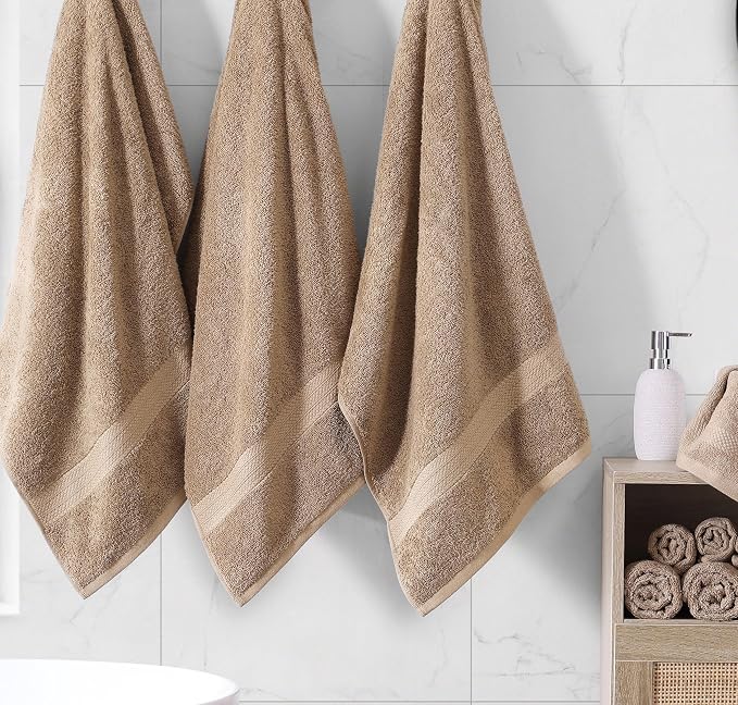LANE LINEN Towel Set Quick Dry 100% Cotton 18 Piece Soft Absorbent - Taupe | Towels And Washcloths - Ring-Spun Durability, Terry Weave Comfort, Soft & Long-Lasting, Easy-Care