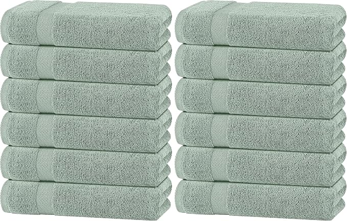 White Classic Wealuxe Green Bath Towels 24x50 Inch, Cotton Towel Set for Bathroom, Hotel, Gym, Spa, Soft Extra Absorbent Quick Dry 12 Pack