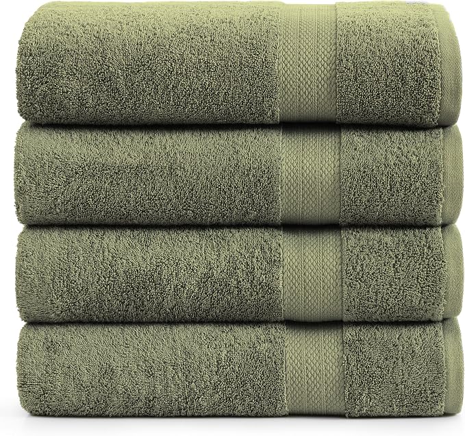 LANE LINEN Bath Sheet Set Soft Absorbent Quick Dry 100% Cotton - Oil Green | Towels Oversized Extra Large Bath - Fade-Resistant Color, Classic Terry Weave, Densely Woven, Coordinated Colors