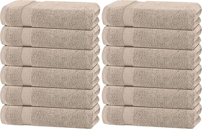 White Classic Wealuxe Taupe Bath Towels 24x50 Inch, Cotton Towel Set for Bathroom, Hotel, Gym, Spa, Soft Extra Absorbent Quick Dry 12 Pack
