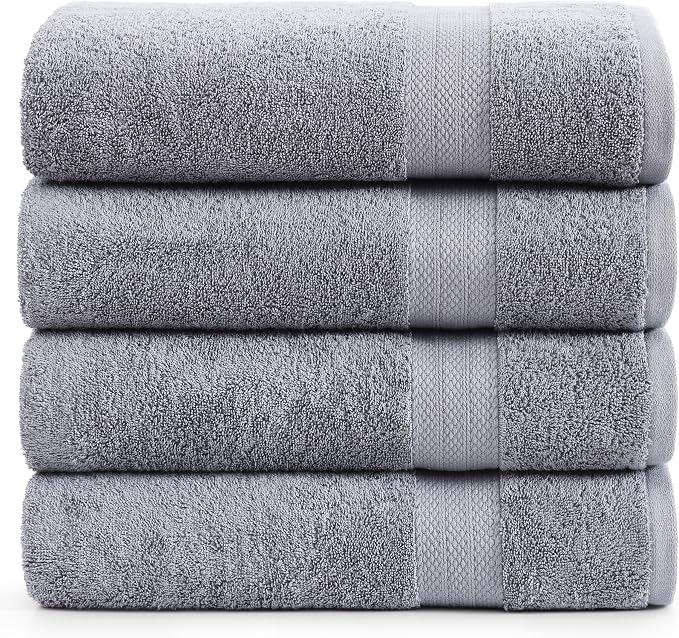 LANE LINEN Bath Sheets 100% Cotton 4 Pack Oversized Soft - Grey | Oversized Shower Sheets - Generously Sized, Oversized & Roomy, Lightweight & Breathable, Fade-Resistant Color